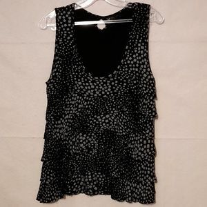 Papillon Black and Grey Ruffled Scoop Neck Tank Ladies Size Large